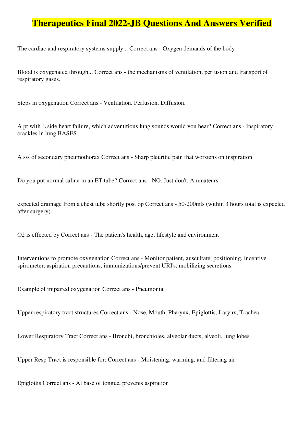 Preview image for Therapeutics Final 2022-JB Questions And Answers Verified